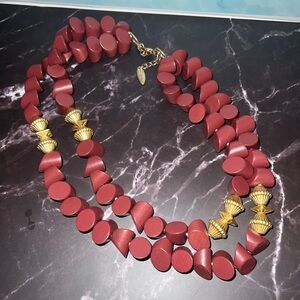 Plunder Matte Burgundy Bead Necklace with Gold Accents